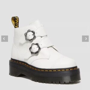 White Dr. Martens Devon Flower Buckle Leather Platform Boots